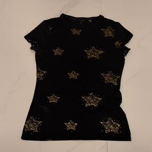 Black T-Shirt with Gold Star Accents